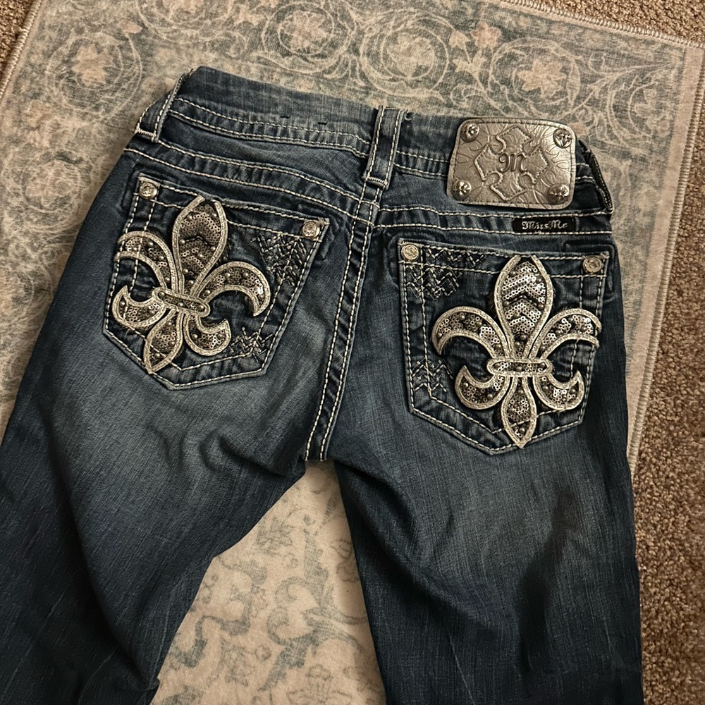 Miss Me Women's Dark Blue Boot Cut Jeans with Silver Embellishments
